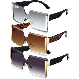 3 Pack Oversized Square Sunglasses for Women Trendy Fashion Rimless Frame Big